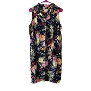Expressions Women’s Black Flower Garden Shirt Dress Sleeveless Cottage Core 16
